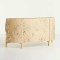 Meuble américain vintage Salle à manger Buffet de cuisine Buffet en bois de frêne sculpté à la main avec étagères réglables pour le couloir