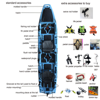 Kayak à pédales modulaire tandem en 3 sections en HDPE de conception Vicking Hull, 2 places, neuf, pour le tourisme et la pêche en lac, 14 pieds, canoë-kayak