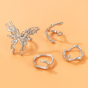 4 Pcs/Set Cincin Trendy Kreatif Bentuk Tidak Beraturan Punk Kupu-kupu Besar Geometris Inlay Zirkon Paduan Seng Hadiah Pesta Pertunangan - Product Image 4