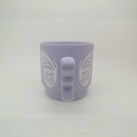 Tasse à café unique en céramique violette mouchetée avec poignée papillon - Design moderne pour la rentrée scolaire, compatible lave-vaisselle et micro-ondes