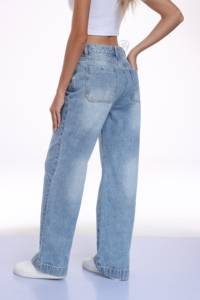 Jeans en denim à jambes larges pour femmes, lavage vintage, décontracté, avec des moustaches, pantalon pour femmes - Product Image 3