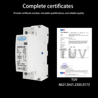 Contacteur modulaire monophasé HANDELE HDH8-20 20A AC 220V avec certificat CE CB 50/60Hz pour montage sur rail DIN, catégorie d'utilisation AC-7a/AC-7b