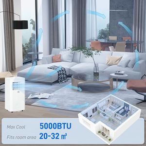 24H Timer 8000 BTU <b>Portable</b> <b>AC</b> <b>Unit</b> with Dehumidifier Remote Control for 161 Sq Ft Rooms (UK/EU Plug) Black - Product Image 5