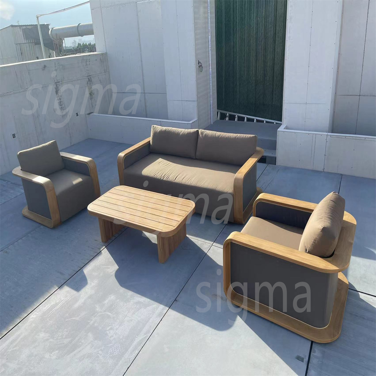 2024 Modern Patio New Design Solid Wood Teak Garden Furniture Set Luxury Outdoor Lounge Sofa