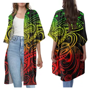 Cheap Price Cardigan Long Coat for Women Reggae Color Polynesian Print 3/4 Bell Sleeve Plus Size Open Front Cardigan 2021 Women