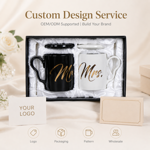 Tasses à café en céramique personnalisées avec logo, Mr et <span class=keywords><strong>Mme</strong></span>, avec couvercle et cuillère, articles cadeaux dans une boîte, ensemble de tasses en porcelaine - Product Image 2