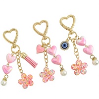 Mode Cartoon Kat Geweven 3D Fruitvorm Plastic Oplaadbare Sleutelhanger Bloem Parel Hanger Meisjes Tas Charm Sieraden Cadeau