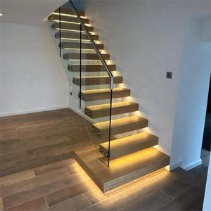 Escalera Flotante de Madera <span class=keywords><strong>con</strong></span> Iluminación <span class=keywords><strong>LED</strong></span> para Villas, Diseño Minimalista Inteligente <span class=keywords><strong>con</strong></span> Paneles de Vidrio Templado - Product Image 4