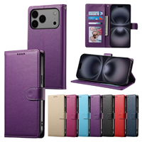 Casing HP Kulit PU Lychee Mewah Model Flip Wallet dengan Tempat Kartu untuk iPhone 18 17 Pro Max 16 Plus 15 Pro 14 13 12 11