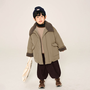 Veste à capuche mi-longue pour garçons, <span class=keywords><strong>hiver</strong></span>, épaisse, patchwork, col à revers, boutonnée, en nylon teint, duvet de canard blanc - Product Image 1