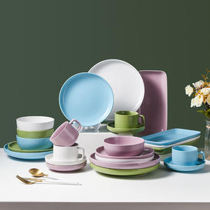 Assiette en céramique nordique vaisselle couleur bleue bols ensemble de tasses à café hôtel Restaurant assiettes à dîner en porcelaine ensemble de vaisselle - Product Image 3