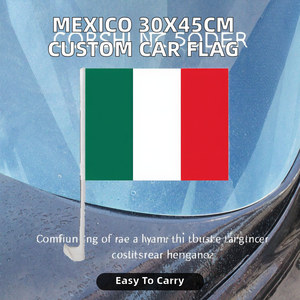 Drapeau de <span class=keywords><strong>voiture</strong></span> personnalisé Mexique <span class=keywords><strong>France</strong></span> <span class=keywords><strong>USA</strong></span> 30*45cm en polyester imprimé numériquement, sportif, portable, avec mât en plastique et logo personnalisé - Product Image 2
