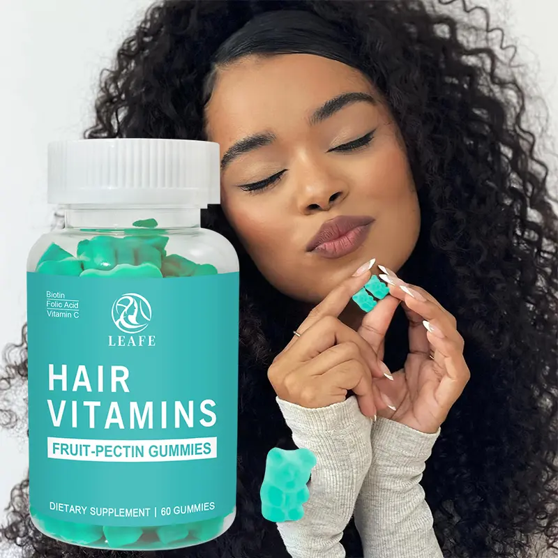 Biotina orgánica, Zinc y ácido fólico, goma azul, multivitamina, osos, vitamina C, gomitas para el crecimiento del cabello, para ayudar a reducir la pérdida de cabello