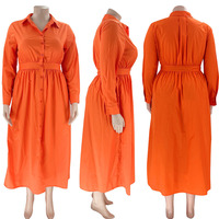 2022 nuevo producto más vendido moda de talla grande vestidos de mujer Color sólido solapa de un solo pecho Vestido camisero de manga larga