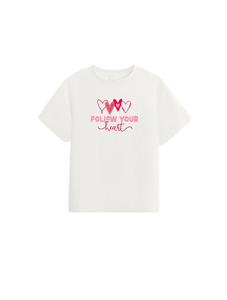 T-shirt da donna a vestibilità ampia con stampa grafica di cuori rosa 'Follow Your Heart', casual, a maniche corte, girocollo, in jersey, lavabile in lavatrice - Product Image 1