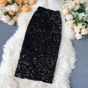 ベストセラー春夏ファッションブラックセクシースパンコールヒップスカートエレガントな女性ハイウエストスカート - Product Image 5
