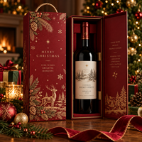 Boîte cadeau de Noël personnalisée pour vin, boîte d'emballage rigide en papier avec poignée pour l'emballage de bouteilles