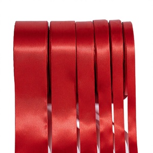 Ruban en satin recyclé rouge pour mariage, simple face, 100% polyester, largeur 1 pouce, ruban tissé pour cadeau - Product Image 2