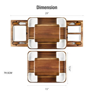 Set Tagliere per Formaggi in Legno di Acacia con Ciotole Quadrate in Ceramica per Uso Domestico e in Cucina - Piatto per Salumi e Formaggi - Product Image 2