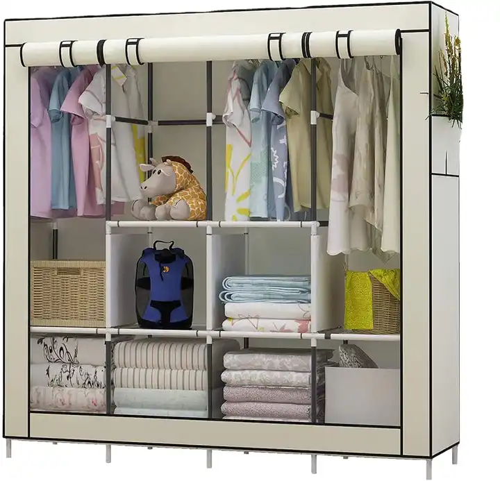 Home Portable Closet Storage Organizer Clothes Wardrobe Bedroom Rack with  Hanger