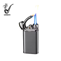 Coupe-vent gonflable Jet bleu flamme gaz Butane briquet à bascule mécanique disque métal lettrage personnalisé allume-cigare