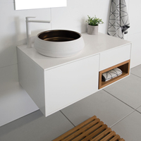 Meuble de salle de bain moderne blanc mural avec miroir LED résistant à l'eau en PVC, construction durable