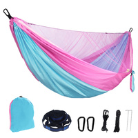 Hamac de camping double avec moustiquaire, hamac portable en nylon parachute pour la randonnée en plein air, les voyages et les loisirs en jardin