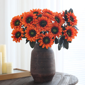 Bouquet de fleurs artificielles tournesol à 9 têtes Mohua, en plastique et soie, haute simulation, pour la décoration de la maison, du salon et de la table à manger - Product Image 1