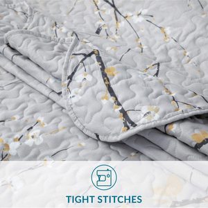 Soft and Breathable Grey Quilt Set Comforter <strong>Plum</strong> Blossom Lightweight Coverlet Quilt for Spring and Summer - Product Image 4