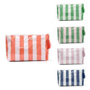 Striped Contrast Color <b>Zipper</b> Large Capacity Lightweight Water Resistant Portable Travel <b>Storage</b> <b>Bag</b> for Cosmetics Toiletries - Product Image 1