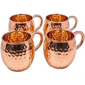 Hammered Copper Mug <b>Cup</b> <b>With</b> Handle Vintage Style Drinkware for Party Heat Resistant Cocktail Beer Mug Set of 4 - Product Image 1
