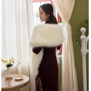 Factory Wholesale Faux Fur Winter Eco-Friendly Breathable <b>Shawls</b> <b>Wraps</b> Large Scarfs Women Wedding Party Bridal Long Fashion - Product Image 3