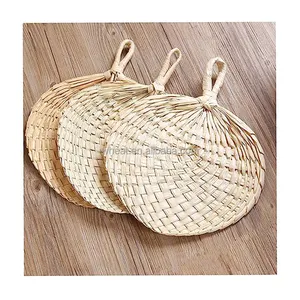 Chinese Handheld Straw Leaf Fan Natural Woven Palm Leaf Fans Buri Tropical Grass Party Favors Decorative Hand Cattail Fan