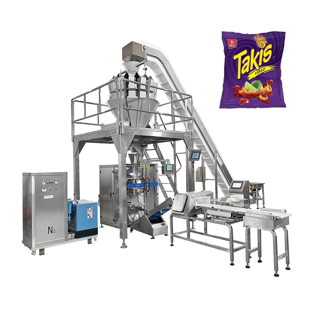 Máquina automática de embolsado de aperitivos, máquina de embalaje de Chips de Tortilla, multicabezal, Barcel, Takis, Fuego, pimienta caliente y limón