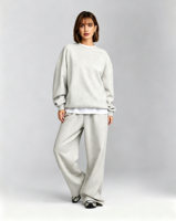 Ensemble de survêtement gris pour femme, sweat-shirt et pantalon de jogging, ensemble à capuche oversize et pantalon large, fabricant de vêtements de sport personnalisés en gros