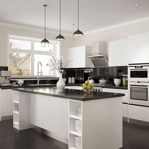 Meubles de cuisine modernes, design en kit, finition laquée blanche, matériau en bois MDF pour les contenants de rangement de cuisine, quincaillerie - Product Image 1