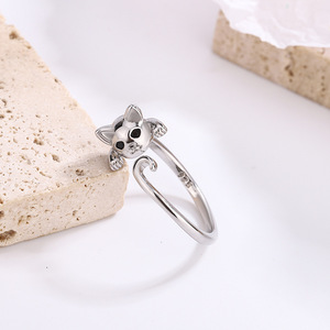Anello Aperto con Gatto Smaltato per Donne, Gioiello Regolabile a Forma di Animale - Product Image 1