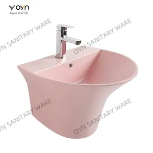 OYN articles sanitaires lavabo en céramique rose clair couleur mate vitrée lavabo suspendu pour salle de bain