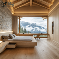 Lit plateforme Tatami en chêne biologique alpin suisse sur mesure avec armoire intégrée pour villa de montagne