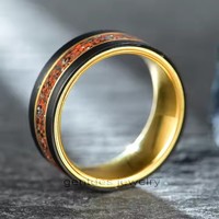 Perhiasan Mewah Gentdes, Cincin Emas, Perhiasan Cincin Tungsten Hitam untuk Pria, Cincin Senar Gitar, Cincin Tulang Dinosaurus dan Meteorit