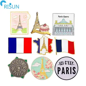 Souvenirs Customized La Tour Eiffel Tower Paris France National Flag Lapel Pins Badges Brooches Custom Paris France Enamel Pin