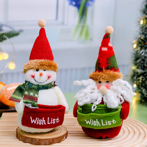 Adornos Navideños de Peluche de Santa Claus y Muñeco de Nieve con Bolsillo para Lista de Deseos, Decoración Navideña para Mesa, Muñeco de Regalo - Product Image 1