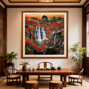 Phương Đông Trung Quốc Phong Đỏ Thác Phong Cảnh In Trên Vải-Hiện Đại Trang Trí Nội Thất Tường Nghệ Thuật Cho Phòng Khách Phòng Ngủ Phòng Ăn - Product Image 4
