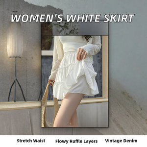 Women's White Asymmetrical Ruffle Mini <b>Skirt</b> Elastic Waist Chiffon Prairie Chic Summer Style - Product Image 2