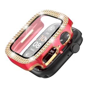 Luxury Sport Watch Case Apple iWatch 7 Low Price Two-Tone Protective Cover Diamond Bling Plating 45mm Gold Crystal White