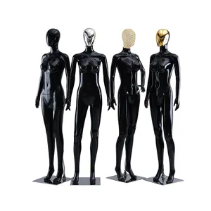 Window Shop Display Clothing Lady Stand Mannequin Women Plastic Full Body Gloss Black Female Mannequin for Sale