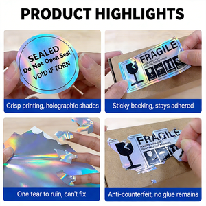 Etiquetas Adhesivas Personalizadas con Diseño de Cáscara de Huevo, Adhesivo de Seguridad, Logotipo, Frágil, Holográficas - Product Image 5