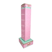 Présentoir publicitaire rotatif à 4 faces en carton ondulé pour bonbons, personnalisé, écologique, avec crochets métalliques et base carrée, pour vente au détail de sucettes