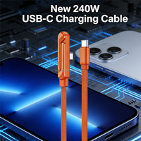 Cable de Carga Tipo-C de 240W Ultra-Duradero con Trenzado de Nailon y Ángulo Recto, con Soporte, Suministro de Fábrica