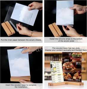 Support de signalétique en acrylique Newshow 5x7 avec base en bois, affichage vertical/incliné pour magasin et bureau, fabriqué en Chine - Product Image 3